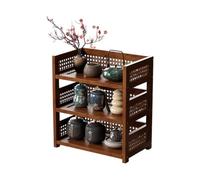 Wavensylvo New Chinese Bamboo Rattan Desktop Storage Shelf, 2 or 3 Tier | Smooth bamboo frame with neat plastic-rattan hollow panels, perfect for tea table and desktop organization.