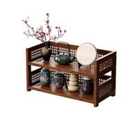 Wavensylvo New Chinese Bamboo Rattan Desktop Storage Shelf, 2 or 3 Tier | Smooth bamboo frame with neat plastic-rattan hollow panels, perfect for tea table and desktop organization.