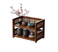 Wavensylvo New Chinese Bamboo Rattan Desktop Storage Shelf, 2 or 3 Tier | Smooth bamboo frame with neat plastic-rattan hollow panels, perfect for tea table and desktop organization.