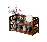 Wavensylvo New Chinese Bamboo Rattan Desktop Storage Shelf, 2 or 3 Tier | Smooth bamboo frame with neat plastic-rattan hollow panels, perfect for tea table and desktop organization.