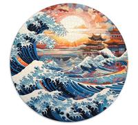 Waves de Style Japonais Circulaire Puzzle 1000 Pièces pour Adultes paysages naturels DIY Unique Difficile Impossible Jeux De Défi Uniques 1000pcs (67.5x67.5cm)