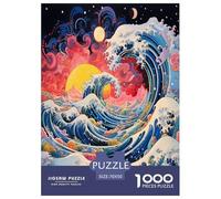 Waves de Style Japonais Puzzle 1000 Pièces Educa Jouet en Bois Divertissement Créatif Décoration Intérieure Jeu Éduchatif Challenge Toy Adultes Et Enfants À Partir De 14 Ans 70x50cm/1000pcs