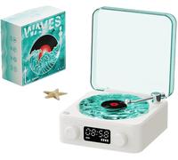 Waves Haut,Parleur Bluetooth Vintage, Lecteur Cd Stéréo Portable Avec Veilleuse Et Affichage De L'Heure Pour Chambre Bureau Fête \U2013 1500 Mah Batterie Intégrée