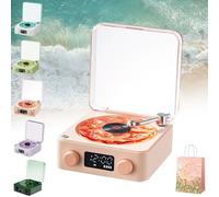 Waves Haut-Parleur Vinyle Vintage Bluetooth avec LumièRe Rvb Et Effet Vagues d'eau, Portable Wireless Enceinte Vinyle, Son StéRéO 3 Modes D'Aide Au Sommeil, avec LumièRe Et Heure RéGlables (Rose)