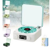 Waves Haut-Parleur Vinyle Vintage Bluetooth avec LumièRe Rvb Et Effet Vagues d'eau, Portable Wireless Enceinte Vinyle, Son StéRéO 3 Modes D'Aide Au Sommeil, avec LumièRe Et Heure RéGlables (Bleu)