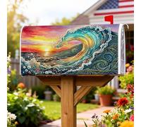 Waves Housse magnétique pour boîte aux lettres motif océan, coucher de soleil tropical, bulles, bleu été pour décoration de cour extérieure, 53,3 x 64,9 cm