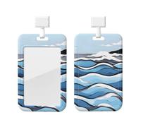 Waves Lapping at the Rocks - Porte-badge d'identification avec cordon - Protecteur de carte vertical - Coque rigide en ABS transparent - Enrouleur rétractable pour le travail et le bureau