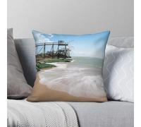 Waves On Sandy Beach Taie d'oreiller carrée en polyester et lin avec fermeture éclair Motif La Rochelle