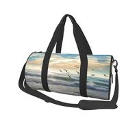 Waves on The Beach Sac de sport pour femme et homme avec oiseaux de mer Sac de voyage en toile Sac de voyage léger Sac de sport fourre-tout de sport Sac de sport Sac à main Noir Taille unique, Noir