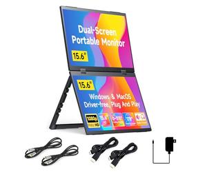 Waveshare 15.6inch Dual-Screen Stacked Portable Monitor Dual-1080p Foldable Extender Screen 100%SRGB 178° Viewing Angle With Gravity Sensor Hi-Fi Speaker Support Multi Display Modes for Windows/MacOS