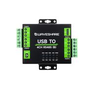 Waveshare Industrial Isolated USB to 4-Ch RS485 Converter (B), CH344L Chip, Multi Protection Circuits, Multi Systems Support, Aluminium Alloy Case, Wall-Mount & Rail-Mount Support