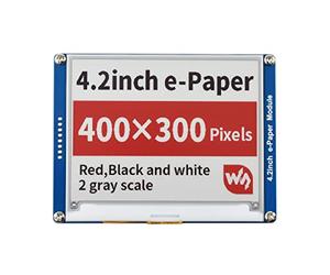 Waveshare Module d'affichage E-Paper 4,2" (B), résolution 400 x 300 Rouge, Noir, Blanc, Trois Couleurs, Module de Papier électronique pour Raspberry Pi/Jetson Nano/Arduino/STM32 Via l'interface SPI