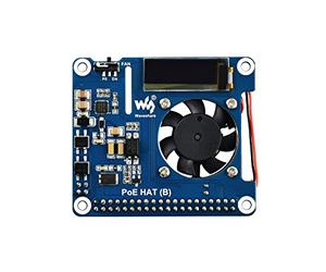 Waveshare Power Over Ethernet Hat for Raspberry Pi 3B+/4B, 802.3af-Compliant with OLED for Real-Time Monitoring Temperature, IP, and Fan Status