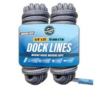 WavesRx Lot de 2 Lignes de Quai Haute Performance de 1,6 cm x 7,6 m pour Grands Bateaux jusqu'à 13,7 m | Corde d'amarrage et d'amarrage de qualité supérieure (Marine Gray, 5/8" x 25')