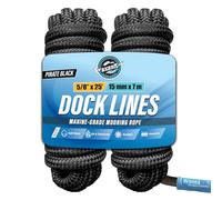 WavesRx Lot de 2 Lignes de Quai Haute Performance de 1,6 cm x 7,6 m pour Grands Bateaux jusqu'à 13,7 m | Corde d'amarrage et d'amarrage de qualité supérieure (Black, 5/8" x 25')