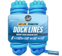 WavesRx Lot de 2 Lignes de Quai Haute Performance de 1,6 cm x 7,6 m pour Grands Bateaux jusqu'à 13,7 m | Corde d'amarrage et d'amarrage de qualité supérieure (Lagoon Blue, 5/8" x 25')
