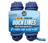 WavesRx Lot de 2 Lignes de Quai Haute Performance de 1,6 cm x 7,6 m pour Grands Bateaux jusqu'à 13,7 m | Corde d'amarrage et d'amarrage de qualité supérieure (Deep Sea Blue, 1/2'' x 20')