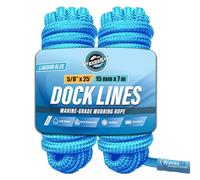 WavesRx Lot de 2 Lignes de Quai Haute Performance de 1,6 cm x 7,6 m pour Grands Bateaux jusqu'à 13,7 m | Corde d'amarrage et d'amarrage de qualité supérieure (Lagoon Blue, 5/8" x 25')