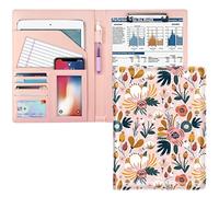 WAVEYU Étui portefeuille pour femme, joli porte-documents à motif floral pour filles, organiseur de conférence/CV/documents juridiques avec porte-bloc format lettre/A4, porte-cartes de visite, fleur