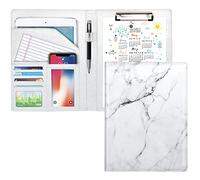 WAVEYU Porte-documents avec porte-bloc au format A4/lettre, porte-cartes de visite et pochette pour documents, pour conférence/CV/documents juridiques, pour homme, marbre blanc