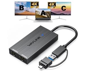 WAVLINK Adaptateur USB 3.0/C Displaylink Dual HDMI 4K 60Hz pour Double écran, Sortie USB-A/C vers HDMI 4K pour Mac M1/M2/M3 ou Windows 10/11, Compatible avec Le Nouveau MacBook Neo