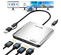 WAVLINK Adaptateur USB C vers HDMI et DP pour moniteurs 4-4K, quatre écrans étendus pour Mac/Windows, double répartiteur HDMI 8K ou Quad 4K, port DP prend en charge 120 Hz haute rafraîchissement, avec
