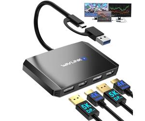 WAVLINK DisplayLink Adaptateur USB 3.0 ou USB C vers DisplayPort HDMI, Double hub de Moniteur 5K/4K @ 60 Hz 4 en 1 pour Windows et Mac-Noir