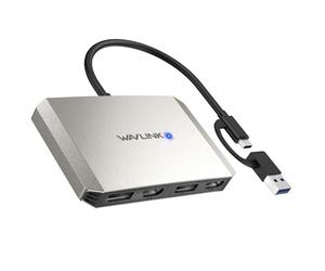 WAVLINK DisplayLink USB 3.0 Or USB C to DisplayPort HDMI Adapter, Dual 5K/4K @ 60Hz 4IN1 Monitor Hub for Windows and Mac M1/M2, Compatible with New MacBook Neo-Silver