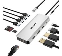 WAVLINK Dock USB C, Stations d'accueil pour Ordinateur Portable 12 en 1 à Triple Affichage avec Dual 4K DP, 4K HDMI, 100W PD, Gigabit Ethernet, 2 USB3.0, 2 USB 2.0, Lecteur de Carte SD/TF, Mic/Audio