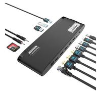WAVLINK Dual 2K + 4K DisplayLink Docking Station, Dock Station pour Mac M1/M2/M3/M4 et Windows, 13 en 1 Station d'accueil USB C avec Chargeur 100W, 3 HDMI, 5 USB, Ethernet, SD/TF, Prises Téléphoniques