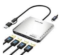 WAVLINK Répartiteur USB 3.0 ou USB C vers Quad Displayport pour quatre écrans avec 85 W PD, adaptateur Displaylink 4 DP 4K @ 120 Hz pour Apple Mac M1/M2/M3/M4 ou Windows 10/11, USB A/C vers DP 4K