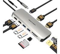 WAVLINK Station d'accollement USB C à Double Moniteur, Station d'accollement avec Double HDMI, DP, 100W PD, USB3.0&2.0, RJ45, Fentes SD/TF, Audio/Micro