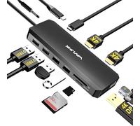 WAVLINK Station d'accueil USB C 12 en 1, double hub HDMI DisplayPort 4K avec PD 100 W, Ethernet RJ45, USB 3.0, USB 2.0, lecteur de carte SD/TF, prise audio 3,5 mm, adaptateur multiport pour ordinateur