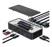 WAVLINK Station d'accueil USB C 3 moniteurs, Station d'accueil pour Ordinateur Portable avec boîtier M.2 PCIe/SATA SSD 10Gbps, 2 HDMI/DP 4K60Hz, 100W PD, USB C/USB-A 3.2, SD/TF, RJ45 pour Windows