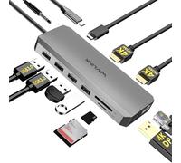 WAVLINK Station d'accueil USB C double moniteur, hub USB C pour ordinateur portable triple écran, USB C vers 2 HDMI, DisplayPort, chargement PD, Ethernet, 5 USB, lecture SD/TF, audio pour MacBook,