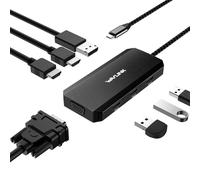 WAVLINK Station d'accueil USB C pour Ordinateur Portable Quad Moniteur, Adaptateur multiport 7 en 1 avec Double HDMI 4K, 4K DP, VGA, 3 Ports USB 2.0, pour HP/Lenovo/Thinkpad, Compatible avec Mac