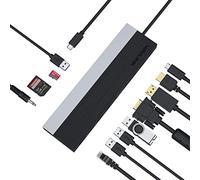 WAVLINK Station d'accueil USB-C, Triple Affichage(DisplayPort+HDMI+VGA), PD100W, Docking Station USB C avec USB3.0&2.0, Rj45, Audio&Mic, Lecteur de Carte SD&Micro SD, pour Mac Os, Windows