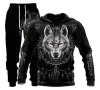 WAVOTIQ Ensemble 2 pièces de survêtement pour Hommes Viking Tattoo Sweat à Capuche imprimé 3D et Pantalon de Jogging Ensemble de vêtements de Sport à Capuche décontracté