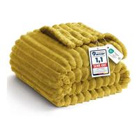WAVVE Couverture douillette 220 x 240 cm - Jaune - Couverture polaire douce en flanelle - Couverture de canapé et de canapé - Couverture chaude en velours côtelé pour décoration de salon, couvre-lit