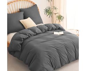 WAVVE Housse de Couette 220x240 cm avec 2 Taies d'oreiller 80x80 cm，Parure de Lit 2 Personnes pour lit 180x200 avec Fermeture Éclair Sets de Housse Couette en Microfibre, Gris Foncé 220 x 240 240x220