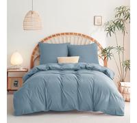 WAVVE Housse de Couette 260x240 cm avec 2 Taies d'oreiller 65x65 cm，Parure de Lit 2 Personnes pour lit 200x200 avec Fermeture Éclair Sets de Housse Couette en Microfibre, Gris-Bleu 260 x 240 240x260
