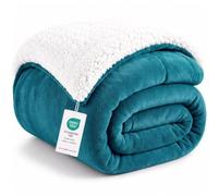 WAVVE Plaid Couverture Polaire en Sherpa, 150 x 200 Couverture lit 1 Personne Bleu Canard, Plaid Canape Fourrure Jeté de Canapé Réversible, Jete de Canape Petit Épais Chaud et Doux en Peluche