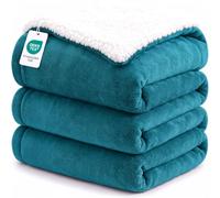 WAVVE Plaid Couverture Polaire en Sherpa, 220 x 240 Couverture lit 2 Personnes Bleu Canard, Plaid Canape Fourrure Jeté de Canapé Réversible, Jete de Canape Grand Épais Chaud et Doux en Peluche