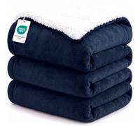 WAVVE Plaid Couverture Polaire en Sherpa, 230 x 270 Couverture lit 2 Personnes Bleu Marine, Plaid Canape Fourrure Jeté de Canapé Réversible, Jete de Canape Grand Épais Chaud et Doux en Peluche