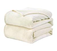 WAVVE Plaid Couverture Polaire Flanelle en Microfibre, Jeté de Canapé 130x150 Blanc Beige, Couverture lit Jete de Canape 1 Personne, Plaid Fourrure Petit Chaud et Doux en Peluche, Crème 150x130