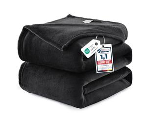 WAVVE Plaid Couverture Polaire Flanelle en Microfibre, Jeté de Canapé 230x270 Noir, Couverture lit Jete de Canape 2 Personnes, Plaid Fourrure Grand Chaud et Doux en Peluche, 270x230