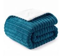 WAVVE Plaid Polaire Couverture 220x240 cm Sarcelle | Double-Face Flanelle Côtelée et Sherpa, Épais, Douce et Chaude, Moelleux pour Canapé et Lit