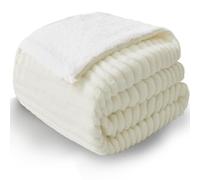 WAVVE Plaid Polaire Sherpa en Cordon Grossier, 150x200 Couverture lit 2 Personnes Blanc Beige, Plaid Canape Fourrure Jeté de Canapé Réversible, Jete Canape Petit Épais Chaud et Doux en Peluche