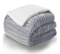 WAVVE Plaid Polaire Sherpa en Cordon Grossier, 150x200 Couverture lit 2 Personnes Gris Clair, Plaid Canape Fourrure Jeté de Canapé Réversible, Jete Canape Petit Épais Chaud et Doux en Peluche