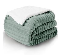 WAVVE Plaid Polaire Sherpa en Cordon Grossier, 220x240 Couverture lit 2 Personnes Vert Clair, Plaid Canape Fourrure Jeté de Canapé Réversible, Jete Canape Grand Épais Chaud et Doux en Peluche